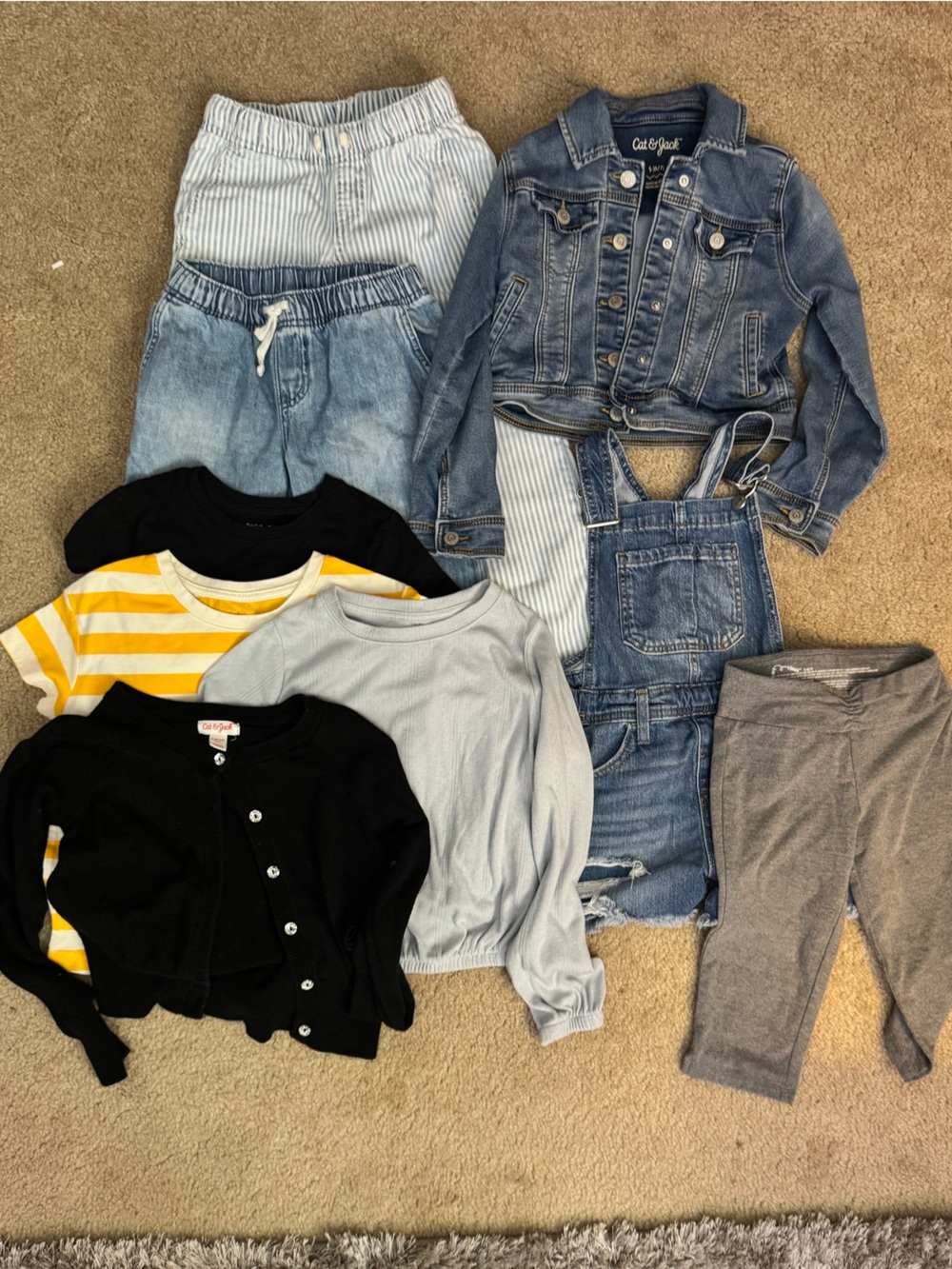 Cat & Jack Casual Mixed — Denim Jacket/pants /overalls & 3Tops. USED BUNDLE